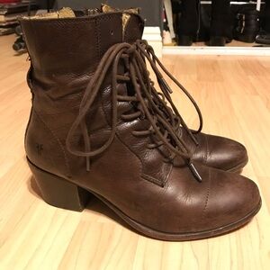 Frye Courtney Lace up Combat Boots- Cognac